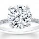 Ladies 14kt white gold antique diamond engagement ring 0.25 ctw G-VS2 with 2ct Round Brilliant Lannyte center stone