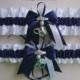 Police Officer Wedding Garters Handmade White and Navy Blue Garters