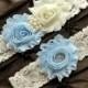 Wedding Garter Belt, Bridal Garter Set - Ivory Lace Garter, Keepsake Garter, Baby Blue Wedding Garter, Light Blue Wedding Garter Set