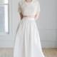Opal Wedding Dress; Handmade Wedding Dress, beaded cropped top and high waisted luxurious floor length satin skirt