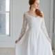 Astrid Wedding Dress; Handmade Wedding Dress, elegant silk gown with wide v-neck & stunning beaded lace sleeves