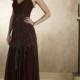 Spaghetti Straps Appliques Brown Sleeveless Chiffon Ruched Floor Length