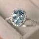 March birthstone aquamarine ring, sterling silver, halo ring gemstone, engagement ring