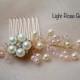 Bridal Hair Comb Made With Pearl Flower Brooch, Light Pink/Blush/WhitePearl/Clear Beads Silver Comb, Silver/Gold Wire, Bridal Hair Accessory
