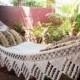 One Color Beige Single Hammock Hand-Woven Natural Cotton Triangle Fringe