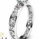 Round Cut Diamond Engagement Ring Unique  Filigree Ring in 14K White Gold Diamond  Custom Ring Art Deco Styled Engagement Ring