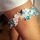 Blue wedding garter, blue garter, floral garter, blush garter, blue bridal garter, floral garter for her, sky blue garter