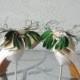 Nude And   Kelly Green Satin Ribbon Bow And Feather Shoe Clips