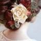 wedding hair piece, burgundy red hair accessory, bridal hairpiece, red hair clip, bridal hair comb, rustic wedding, dark red flower