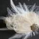 Champagne Ivory White Peacock Feather Clip ARRI Fascinator Bride Bridal Wedding Hairpiece Headpiece Hair Clip Rhinestones Birdcage Veiling