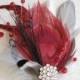 Ruby Red Peacock Bridal Fascinator Bride Wedding Prom AMORE Silver White Black Duck Feathers Sparkling Crystals Spray Rhinestone Cluster