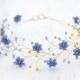 32_Gold tiara, Wedding hair piece, Blue circlet of flowers, Forget-me-not circlet, Floral headband. Hair accessories bride, Country wedding.