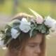 Sweet Bella - white and pale pink floral crown. Silk flower crown, hair circlet. Flower and foliage hair accessory.