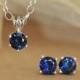 Blue Sapphire Filigree Earring and Necklace Set in Sterling Silver - Stud Earrings and Solitaire Pendant with Chain - Faceted Gemstone Set