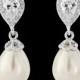 Pearl wedding earrings bridal vintage inspired Art Deco 1920/30s style pearl crystal drop wedding bridal earrings silver wedding jewelry