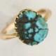 Victorian Turquoise Ring Solid 9k Rose Gold - Antique 1867
