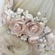 Pearl And Crystal Bridal Hair Comb, Wedding Hair Comb, Blush Champagne Flower Hair Comb, Bridal Headpiece, Bridal Hairpiece, COLOR CHOICES