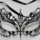 Black laser cut Venetian Phoenix Mask Masquerade w/ Clear Rhinestones MA-01CL SKU: 6E11