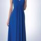Floor Length Chiffon Blue Sweetheart Cap Sleeves Ruched