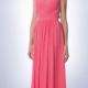 Ruched Sleeveless Pink One Shoulder Floor Length Chiffon