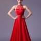 Illusion Halter Neckline Red A-line Evening Dress
