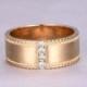 Men's wedding Ring,Gold Wedding Band,4 Round Aquamarine,14K Yellow Gold,Brushed Engagement Ring,Twisted Edge Design,Vertical Channel Set