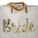 Bride Jute Burlap Gold Sequin Bag - Leather Handles! Awesome Wedding Shower Gift - Embroidered Personalized
