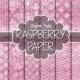 Shabby chic digital paper: "RASPBERRY SHABBY CHIC" with raspberry damask, crosshatch, flowers, lace, polka dots, stripes, hearts, gingham