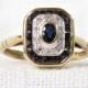 Vintage 14k Gold Diamond and Blue Sapphire Halo Ring