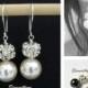 Bridal Vintage Pearl earrings. Bridesmaids Pearl and Rhinestone earrings. Bridal dangle Earrings. Swarovski ivory black white purple pearls