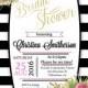Inspired Black and White Stripe Bridal Shower Invitation, Black and white bridal shower invitation Watercolor Floral digital download