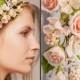 Peach Rose Bridal Flower Crown, Wedding Hair Wreath