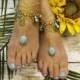 INDIAN SUMMER boho barefoot sandals - gold turquoise