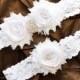 White Wedding Garter, Bridal Garter Set - White Lace Garter, Keepsake Garter, Toss Garter, Shabby Chiffon White, White Bridal Garter Belt