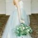 H1538 Pastel blue grey colored woodland tulle wedding dress