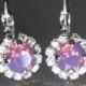 Cyclamen Opal Halo Crystal Earrings Swarovski Purple Rhinestone Earrings Hypoallergenic Leverback Earrings Purple Opal Bridesmaid Jewelry