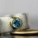 unique blue zircon or aquamarine engagement ring, womens wedding band set, womens wedding ring set, textured band, silver wedding, 18k gold