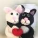 Needle felted Black and White wedding cake topper black and white cats cake topper needle felted animal cake topper cat soft sculpture heart