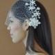 Bandeau 73 -- Veil Set w/ SILVER PEARL FLOWER Hair Comb & Ivory or White Birdcage Blusher 9 Inch Veil for wedding bridal accessory