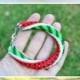 10% OFF Watermelon bracelet necklace jewelry. Berry jewelry bracelet necklace. Green red summer berry bead crochet rope bracelet jewelry.