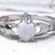 Opal Claddagh Ring, Traditional Irish Ring, Celtic Design, White Opal Lab Created Silver Promise Ring, Girls, Anniversary Gift, Fede Rings