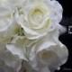 White Roses Bridal Bouquet, Silk Flowers, Black and White Wedding, Rhinestones, Tuxedo style, FFT design, Made to order