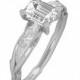 Emerald Cut Moissanite Engagement Ring, Meteorite Ring With Custom White Gold Band