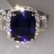 Sapphire & Genuine Diamond Engagement Ring 14kt White Gold Halo Engagement Ring 3 stone Anniversary Ring Pristine Custom Rings