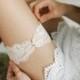 Champagne lace wedding garter, floral lace bridal garter, stretchy lace garter, simple garter, ivory garter, crystal garter - style #522