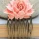 Rose Comb, Brick Pink Peach, Flower Hair Comb, Wedding Hair Accessories, Spring Floral, Shabby Chic Romantic, Cabbage Rose
