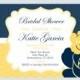 Beautiful Fancy Floral Yellow, White, & Navy Bridal Shower Invitation. PRINTED or PRINTABLE Wedding Shower Invite PDF Invitation for her.