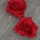 A Pair Wedding Flower Hair Clips-Real Touch Red Rose Hair Clip, Rose Hair Clips, Bridal Hair Flower, Flower Girls Hair Pin