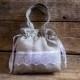 Linen Girl Handbag,  Wedding Sachet, Small Handmade White Lace  Bag, Grey, Rustic Party Bag