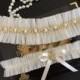 wedding garter set, tulle bridal garter set, bow, pearl/rhinestone, gold, silver